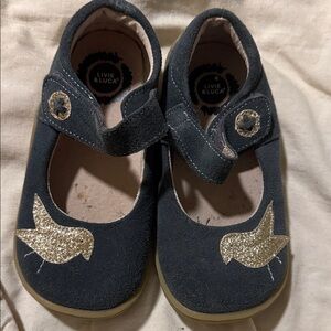 Livie & Luca Pio Pio Mary Jane, Kids Dark Blue Suede w/Gold Bird Design, Size 10